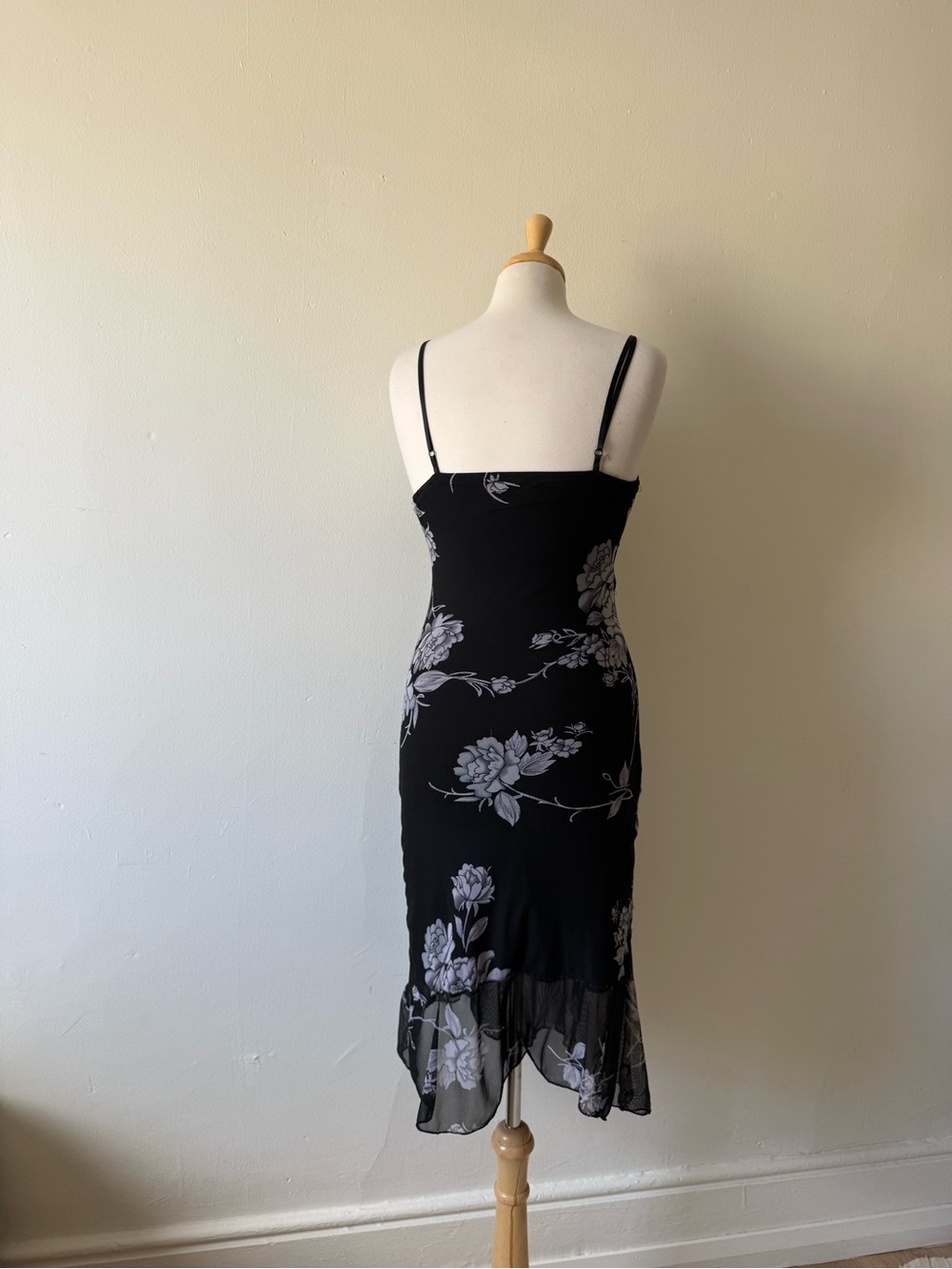 Cool ice Y2K Black Floral Mesh Slip Dress Sheer Hem Goth Coquette - Picture 2 of 10